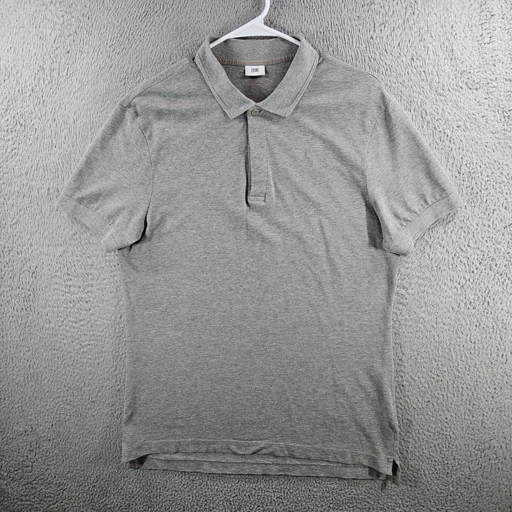 SPOKE Men Heather Grey Cotton Pique Slim Long Short Sleeve Polo Shirt Large